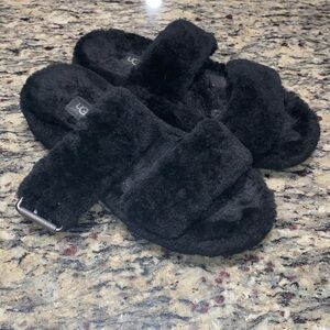 UGG Black Fuzzy Slippers size 8